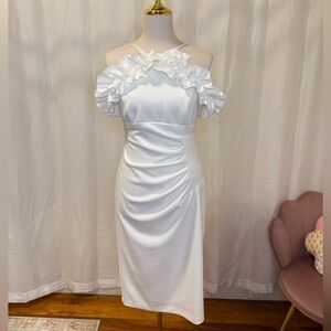 Xscape Ruffle Off the Shoulder Scuba Crepe
Sheath Dress